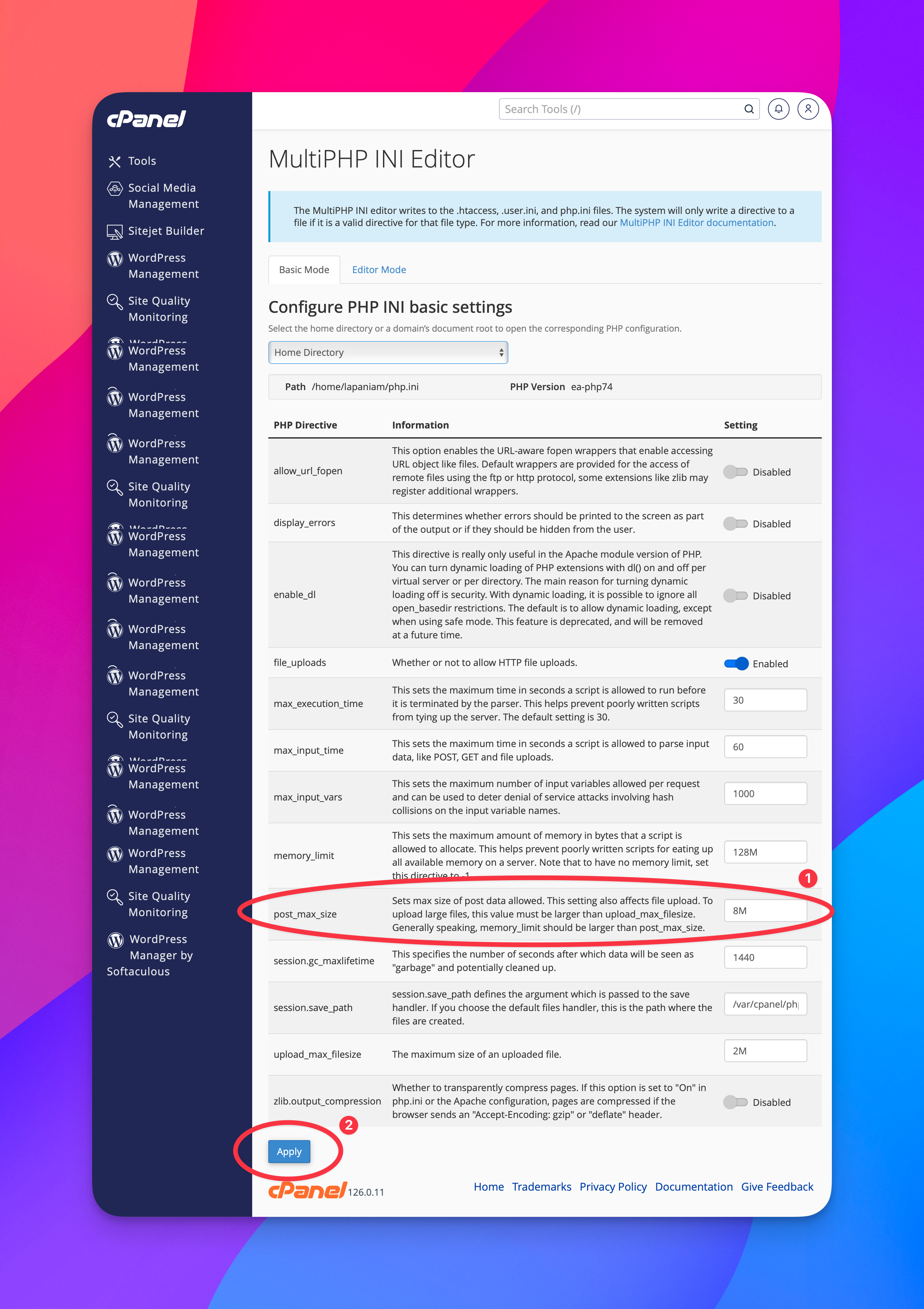 PHP INI setting