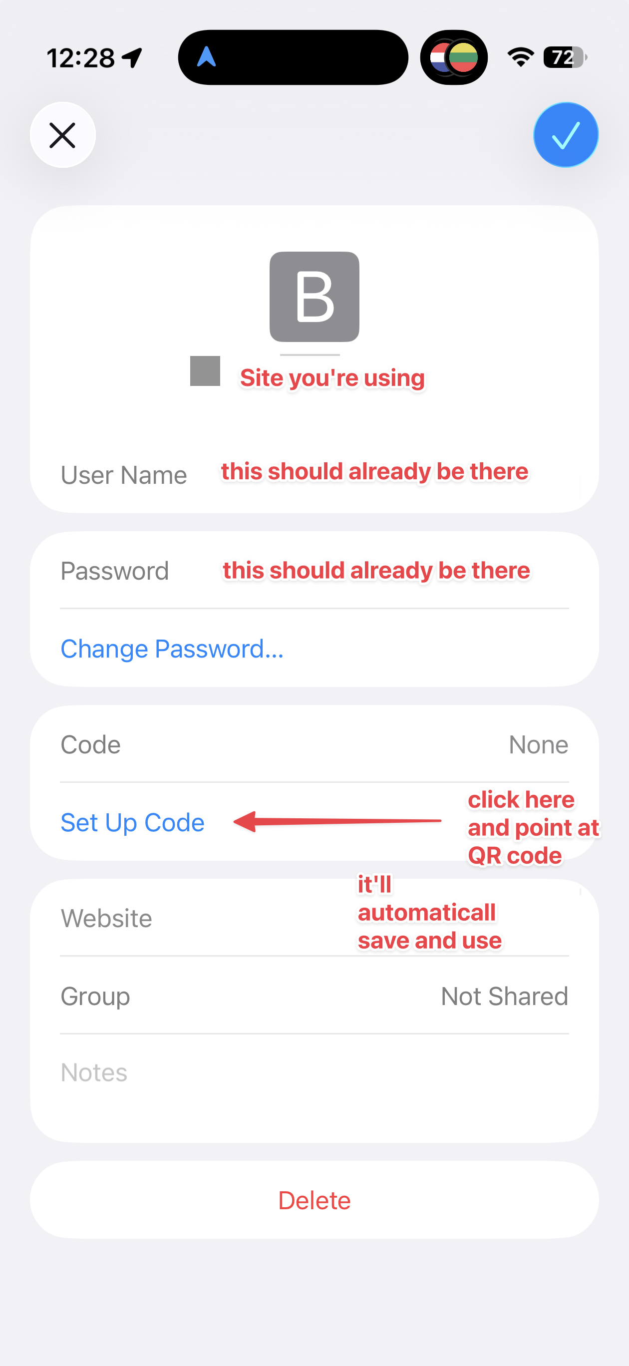 iPhone Passwords 2FA Code addition